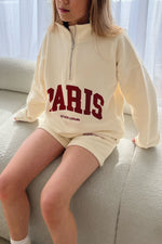 Mini Paris ecru printed 3/4 zip sweater
